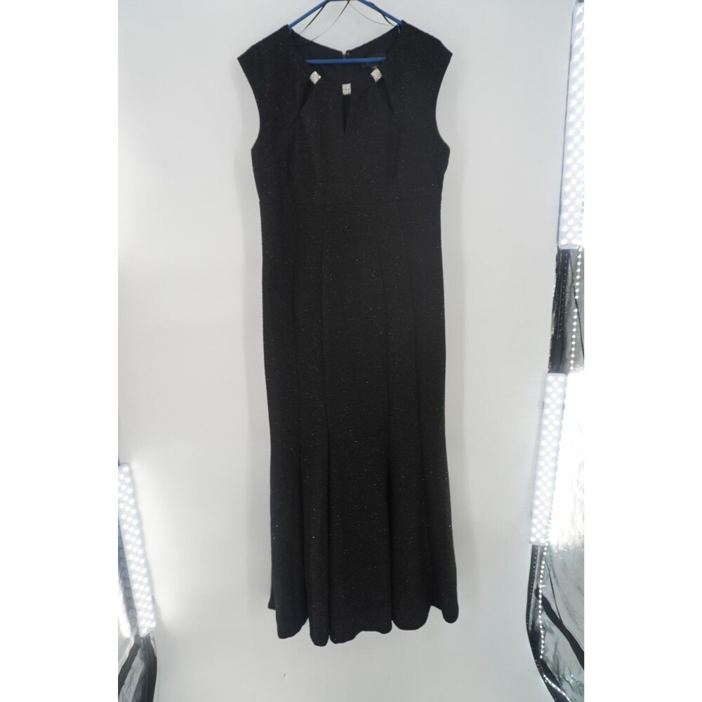R&M Richards Metallic Shimmer Keyhole Rhinestone Neckline Formal Maxi Dress Sz14